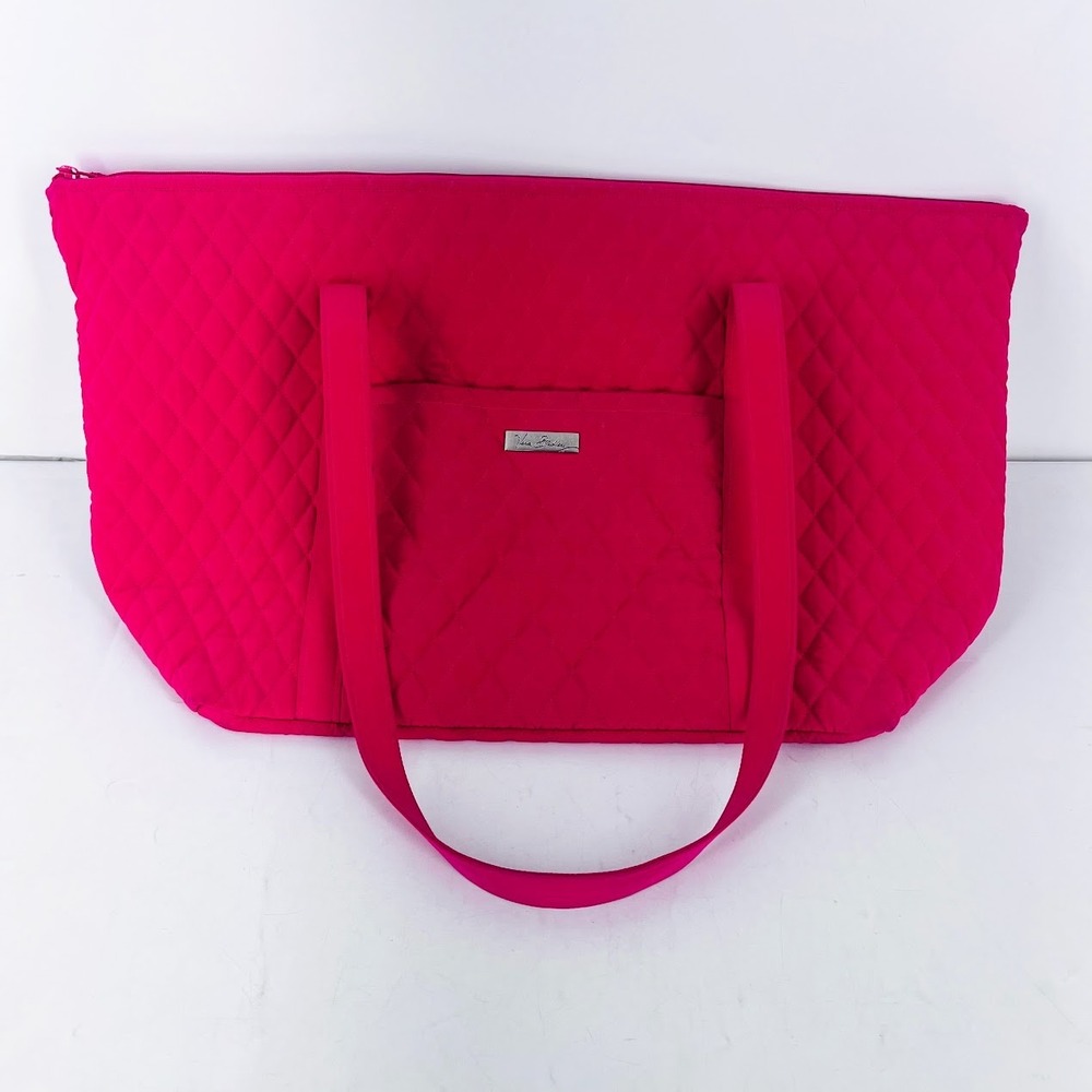 Vera Bradley Pink Quilted Cotton Tote Bag with Luggage Sleeve Zipper Closure